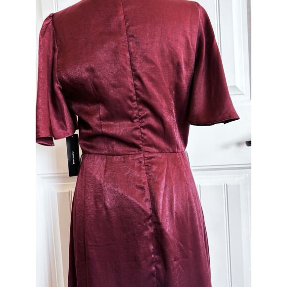 Lulu’s Faux Wrap Dress Burgandy NWT Small Bridal Shower Baby Shower Garden Party - Picture 7 of 9
